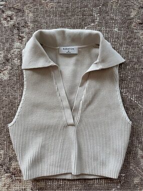 Babaton Collared Ribbed Knit Cropped Tank - Beige